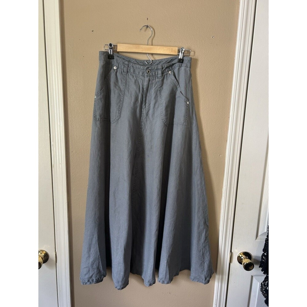 Sundance Grey Linen Full Maxi Skirt Cargo Pocket Boho Lagenlook Sz 6 Zipper 90’s